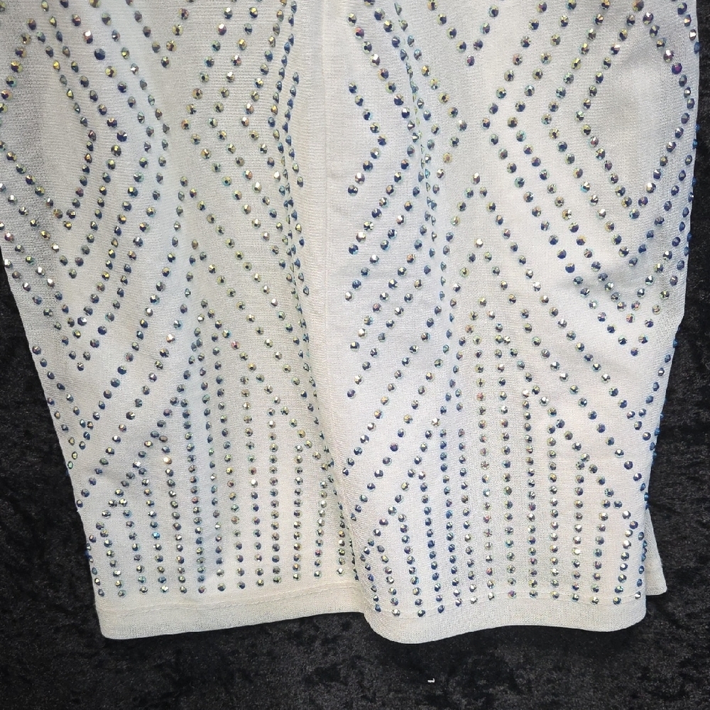 Banjul White Bodycon Fit With Rhinestone Pattern. XS - Picture 11 of 15